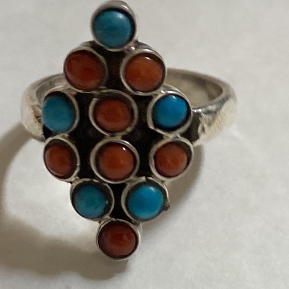 Turquoise and Coral Sterling Silver sue 7.5 - Picture 4 of 4